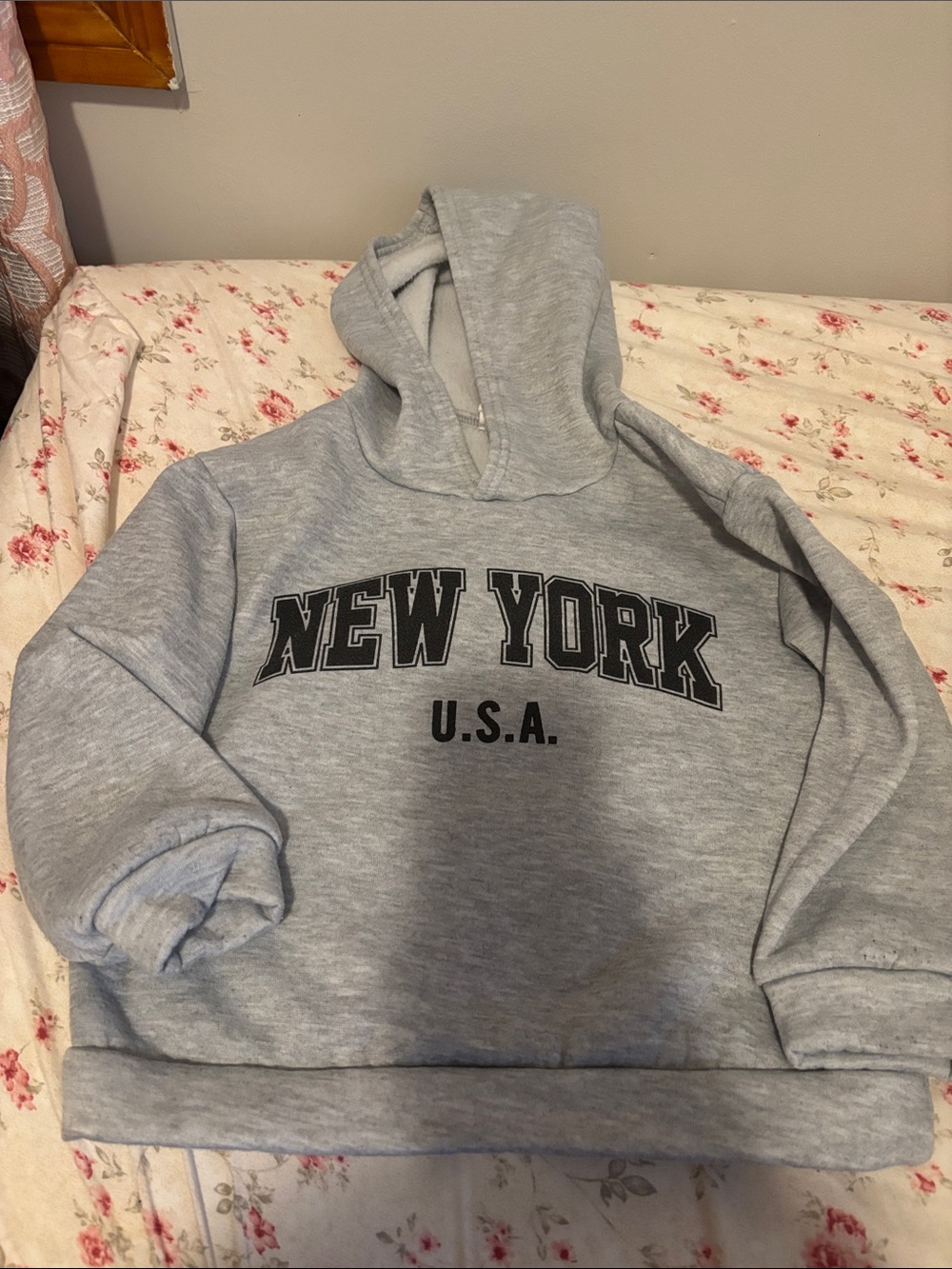 SHEIN Gray "New York U.S.A." Hooded Sweatshirt